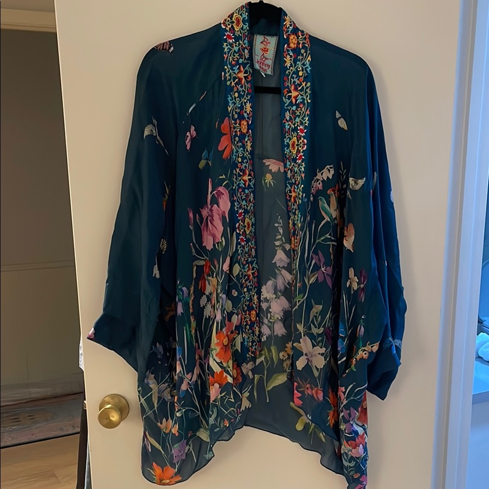 Johnny Was Floral Kimono Blouse - Teal and Multicolor